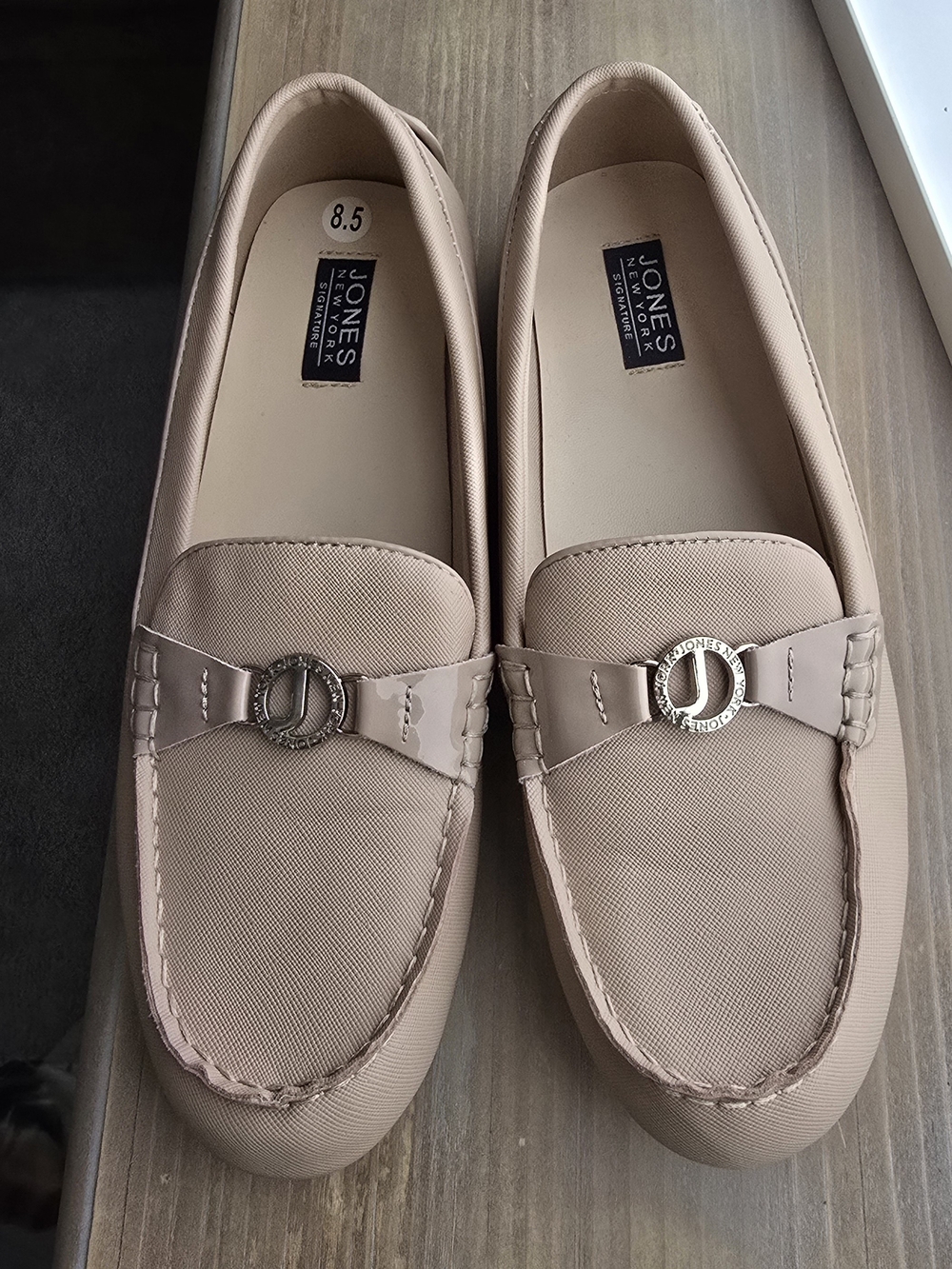 Jones New York Blush Nude Slip-On Loafers with Metal Logo